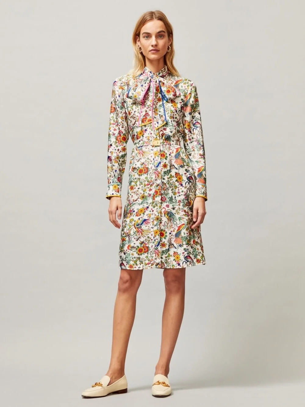 NWOT Tory Burch Silk Promised Land Floral Birds Contrast Dress Size 6